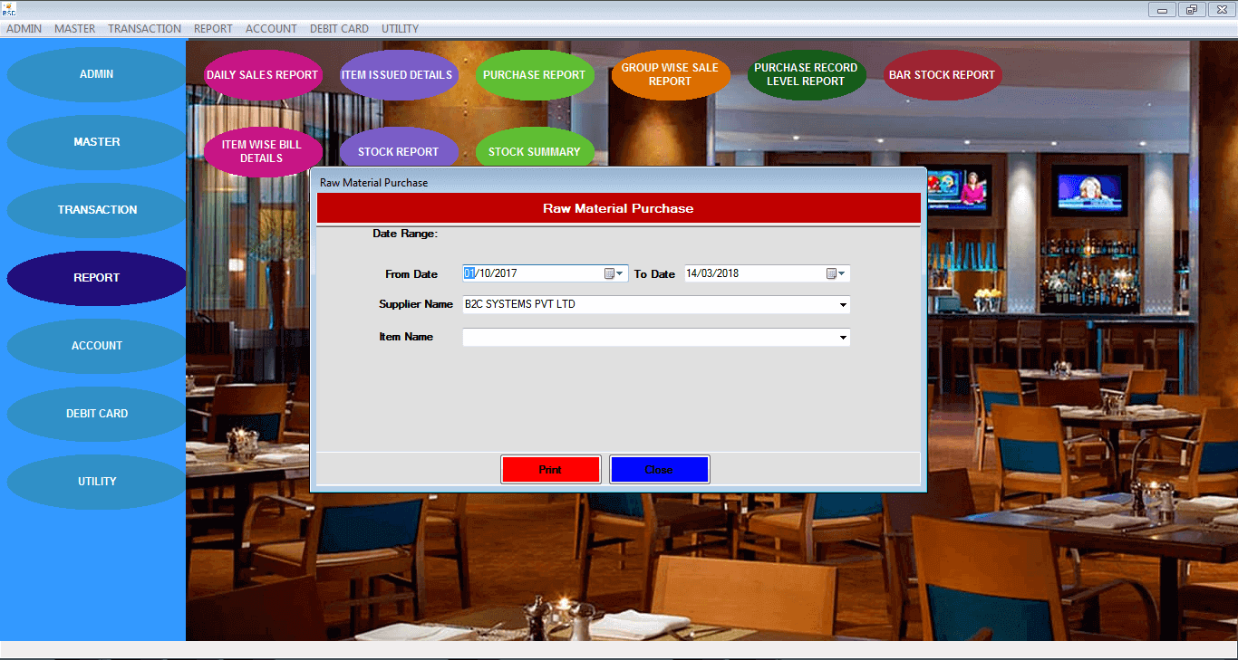 Bistro Club software (BCS)