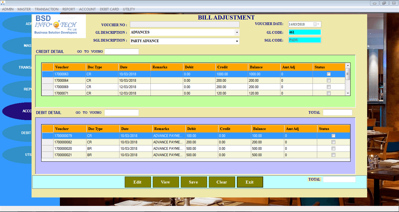 Bistro Club software (BCS)