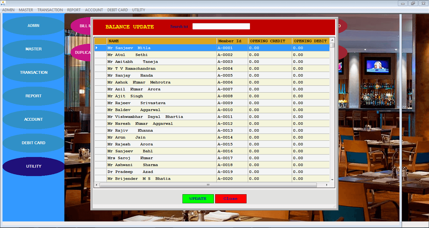 Bistro Club software (BCS)