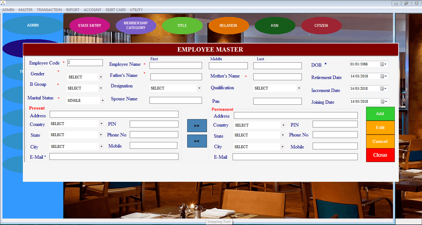 Bistro Club software (BCS)